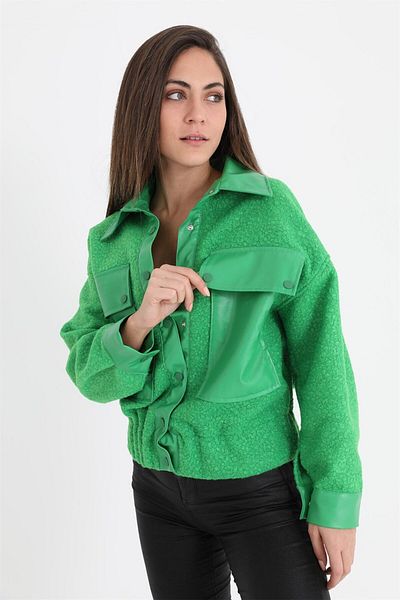 VAPUR Jachetă verde cămașă Bergamo - Talie elastică și închidere cu capse