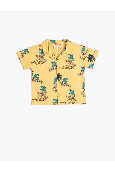 Koton Shirt Short Sleeve Crocodile Printed Cotton