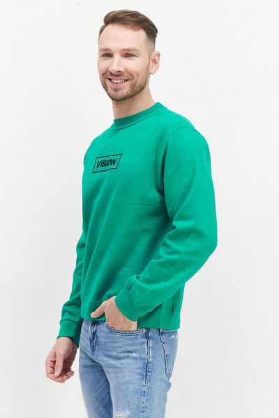 Vision Street Wear Men Crew Neck Embroidered Logo Long Sleeves Sweatshirt, Green