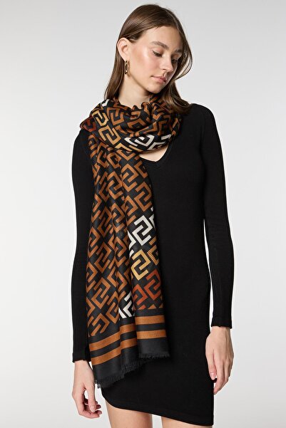 FELLMENS Γυναικείο σάλι με σχέδιο αλυσίδας καφέ