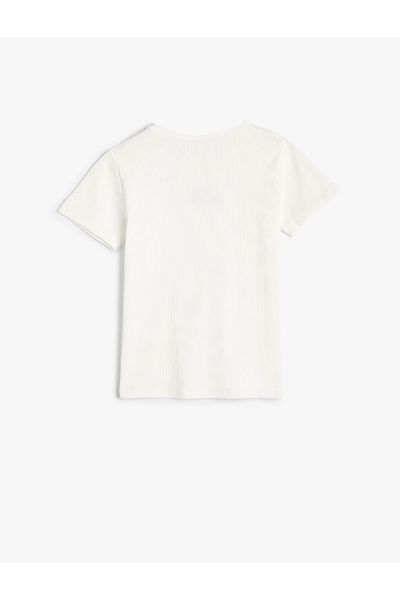 Koton T-Shirt Short Sleeve Embroidered Detailed Textured Cotton