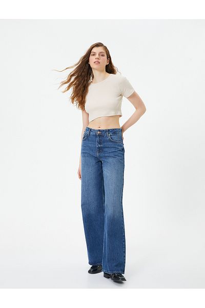 Koton Basic Crop T-Shirt Ribbed Short Sleeve Crew Neck Slim Fit