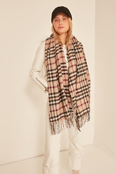 BALIENTE 13800 Μαλακή υφή φούντα καμήλα-μπορντό Χοντρό σάλι ώμου