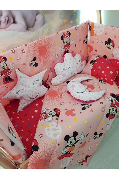 bebek_iklimi 70X130 Red Mickey & Minnie Baby Sleeping Set - Mosquito Net-Free Furniture Crib Excluded