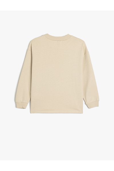 Koton Bavlněná oversize mikina - dlouhý rukáv, výstřih, detail potisku