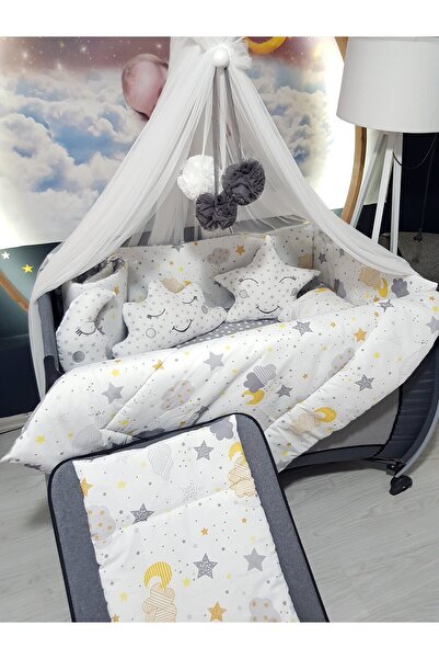 bebek_iklimi 70X120 Baby Sleeping Set - Luxury Mosquito Net and Apparatus Included - Moon Cloud Star 153-34