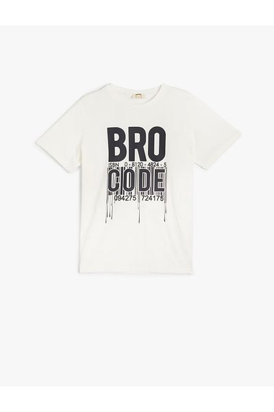 Koton Βαμβακερό κοντομάνικο T-Shirt - Crew Neck, Σλόγκαν εμπριμέ