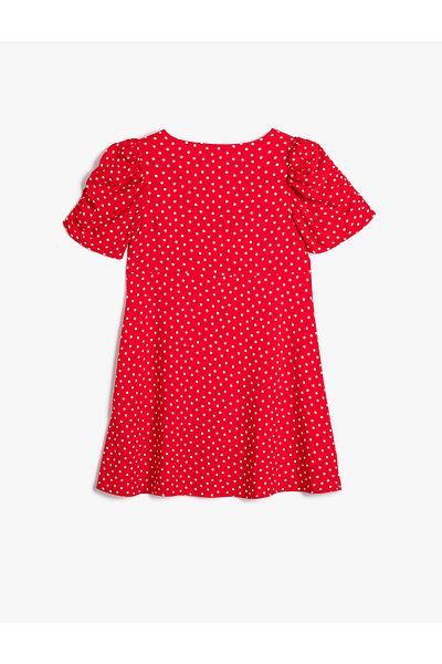 Koton Gepunktetes Kleid, Ballonärmel, Knopfverschluss, Viskosestoff