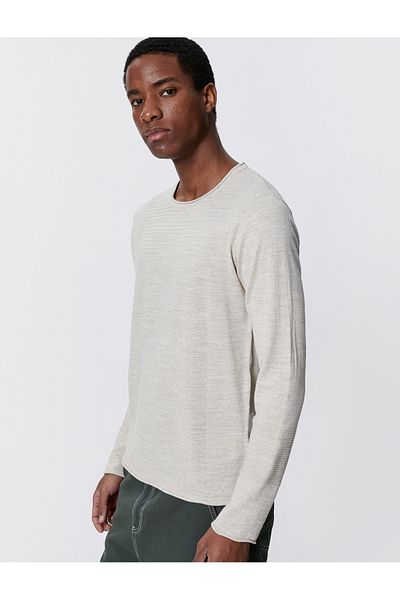 Koton Basic-Strickpullover mit strukturiertem Rundhalsausschnitt und schmaler Passform