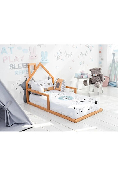 BRK Design Montessori Bebek Ve Çocuk Karyolası Unisex Doğal Ahşap Yatak Beyaz...