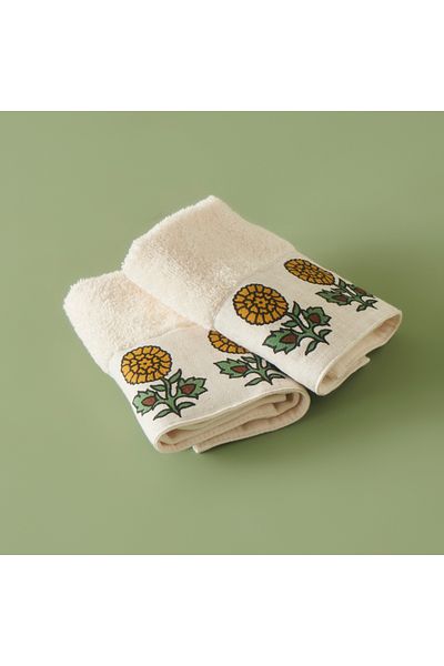 Bella Maison 100% Cotton Indian Hand Towel Set of 2 Beige (30X30 cm)