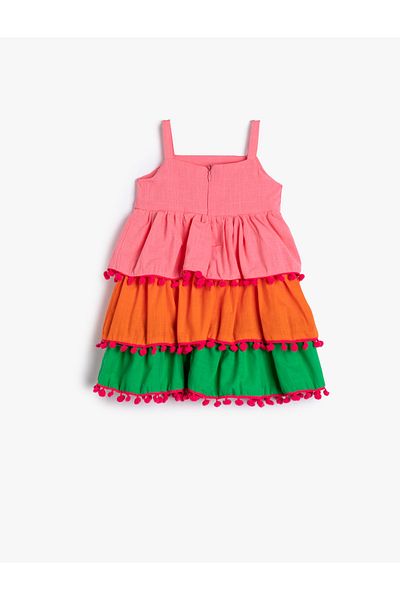 Koton Dress Color Block Layered Strap Pompom Detailed Cotton
