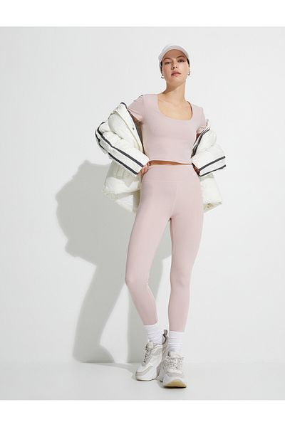 Koton Crop Short Sleeve Sports T-Shirt U Neck Basic Slim Fit