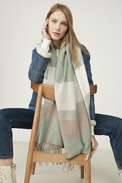 MARBERRY 13807 Soft Textured Herringbone Patterned Mint Thick Shoulder Shawl Scarf