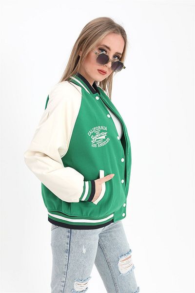 VAPUR Palton verde pentru colegiu - Jachetă din piele cu mâneci raglan