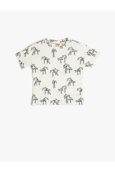 Koton Tricou cu mânecă scurtă cu decolteu și bumbac imprimat