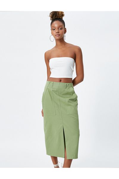 Koton Long Skirt Slit Pocket Cotton