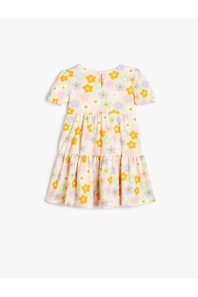 Koton Floral Dress Short Sleeve Round Neck Textured Layered