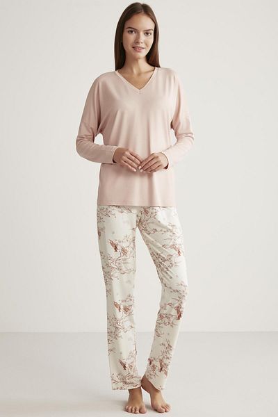 ALİN Alin 326 Soft Texture Long Sleeve Women's Pajamas Set Powder