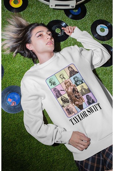 Fuddy Moda Unisex Taylor Swift Photo Printed Φούτερ χωρίς κουκούλα, Oversize Taylor Swift Printed Sweat