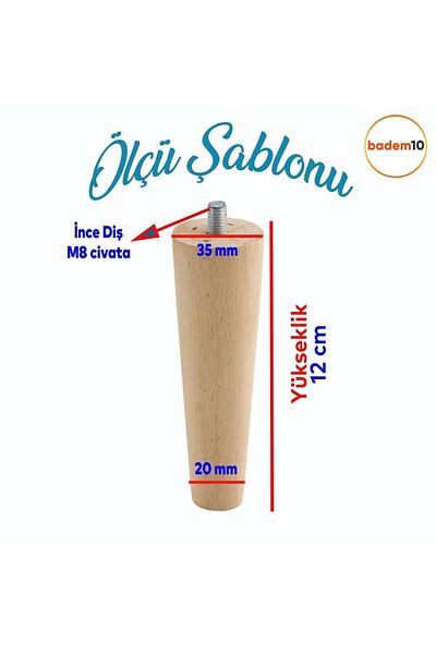 Badem10 Lemn (12 CM) Mobilier Fotoliu Canapea Picior Picioare cu dispozitiv de fixare cu șurub M8