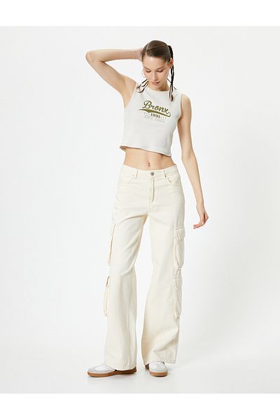 Koton Crop Athlete Printed Ribbed