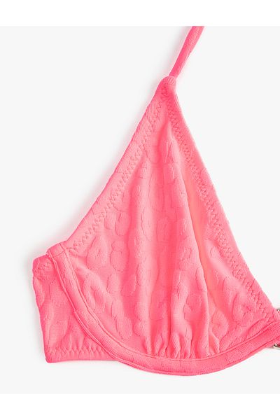 Koton Triangle Bikini Top Underwire Floral Textured Halter Neck