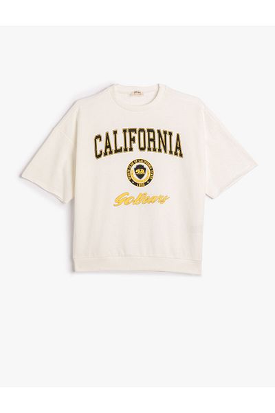 Koton College Sweatshirt Short Sleeve Crew Neck Print Detailed