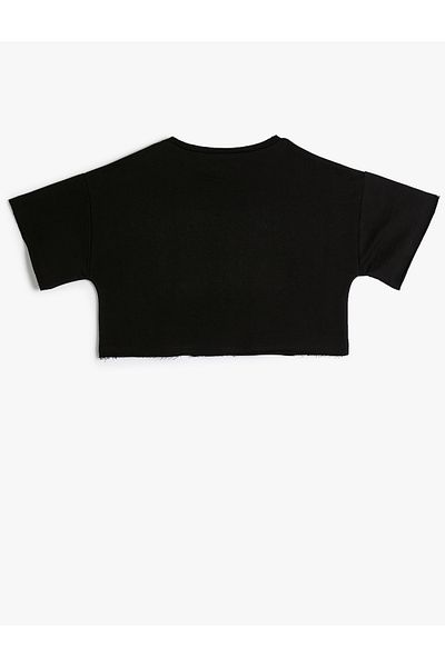 Koton Tricou Crop Slogan Imprimat mânecă scurtă Decolteu Crew Bumbac