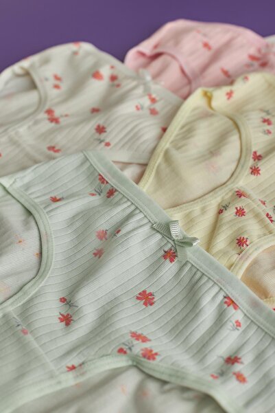 Katia&Bony Kız Çocuk 5 li Paket Çiçekli Ribanalı  Slip Külot Renkli
