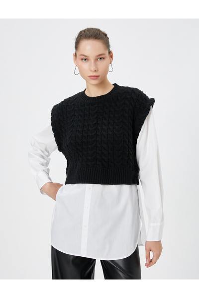 Koton Tricotaj Pulover Tunică detaliată țesătură Dubla mânecă lungă Decolteu Rotund