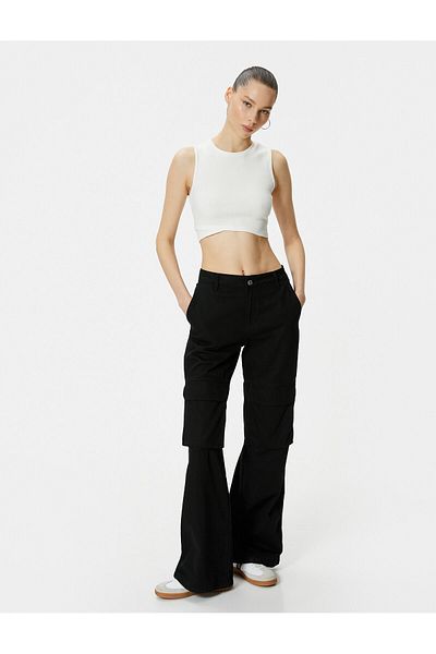Koton Basic Crop Athlete Printed Crew Neck Cotton