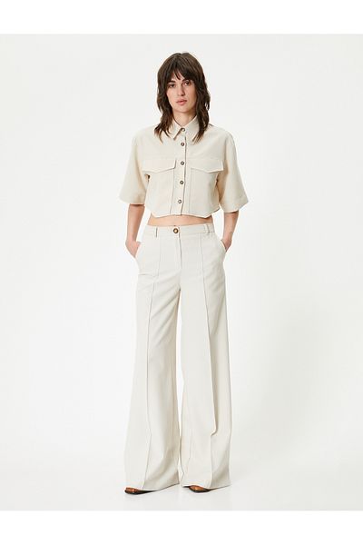 Koton Crop Shirt Pocketed Short Sleeve Modal Blend