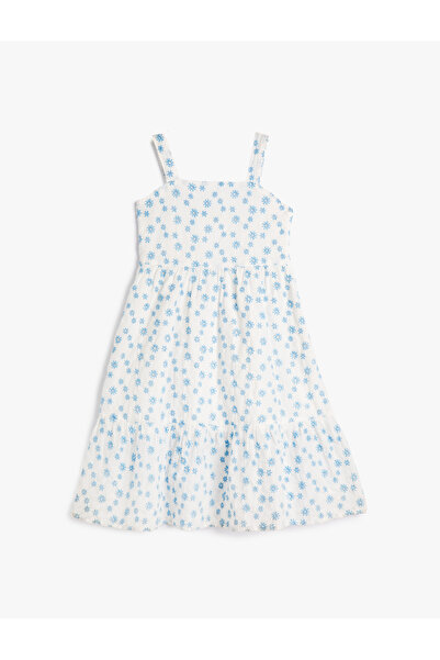 Koton Kleid mit dickem Träger, floral bestickt, mit Brokat und Baumwollfutter