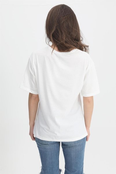 VAPUR TEKSTİL T-shirt Kabartma Baskı Bisiklet Yaka - Sarı
