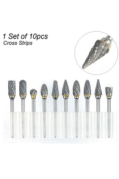 Choice 1 Set Double Cut 10pc Hard Alloy Rotary File 3*6 Double Grain Tungsten Steel Grind Head Electric gr
