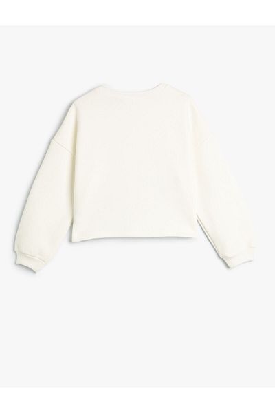 Koton Crop Sweatshirt Tweety Printed Licensed Raised Glitter Print Detailed