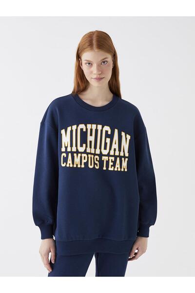 LC Waikiki Μακρυμάνικο Oversize Γυναικείο Φούτερ Crew Neck - Τυπωμένο