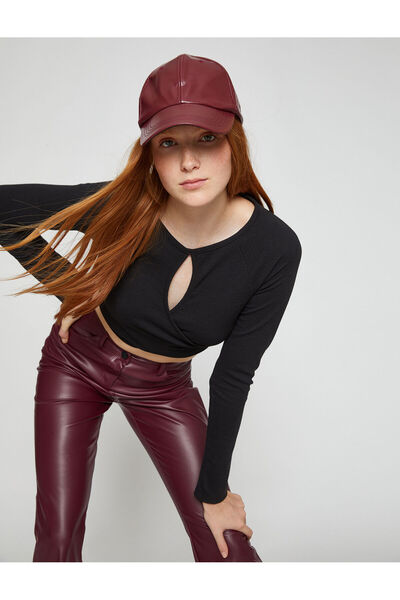 Koton Tricou crop cu mânecă lungă fereastră detaliată