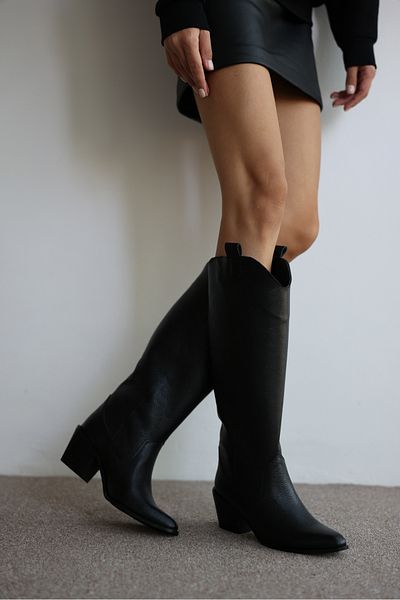 selinshoes Amaya Real Leather Black Women's Boots