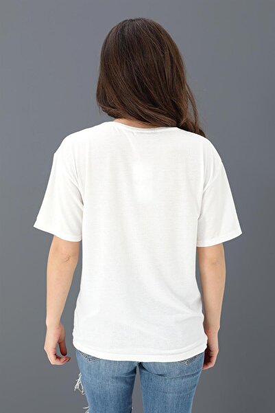 VAPUR TEKSTİL Leaf Printed Crew Neck T-shirt - Ecru