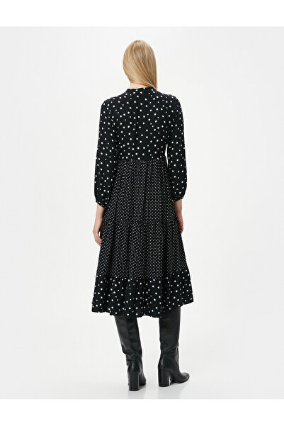 Koton Midi Gömlek Elbise Puantiyeli Düğmeli Uzun Kollu