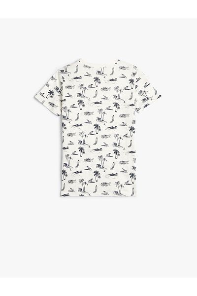 Koton Tropical Printed Short Sleeve Crew Neck Cotton T-Shirt
