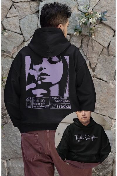 Fuddy Moda Purple Taylor Swift Signature Printed Unisex Oversize Hooded Sweatshirt