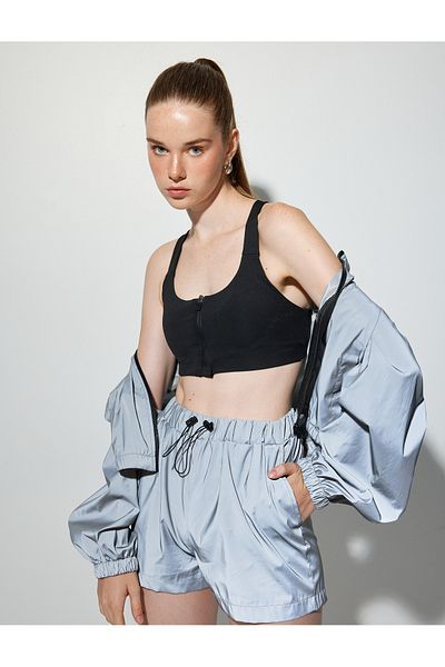 Koton Metallische Sportshorts mit kurzer elastischer Tasche und hoher Taille
