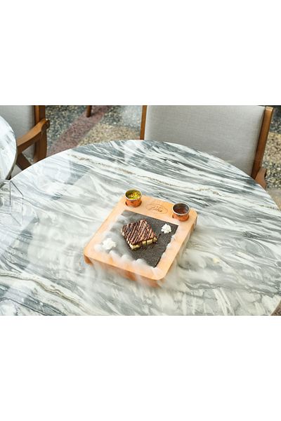 Davi Ahşap Sweet Presentation Plate - Basalt Stone Wooden Plate & 2-Piece Joker Sauce Bowl