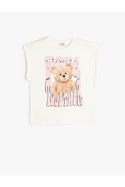 Koton T-Shirt Short Sleeve Crew Neck Teddy Bear Printed Cotton