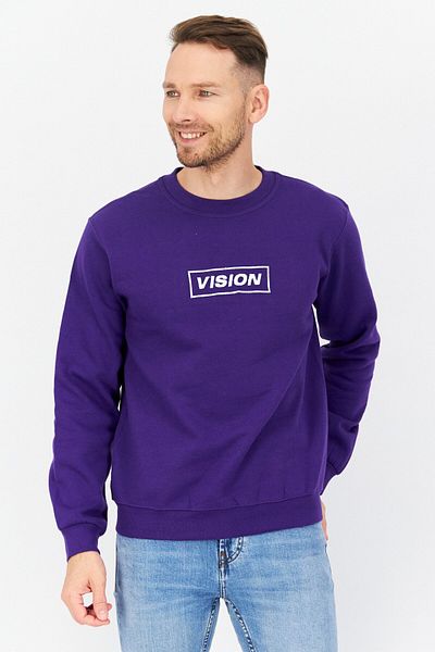 Vision Street Wear Men Crew Neck Long Sleeve Embroidered Logo Sweatshirt, Violet