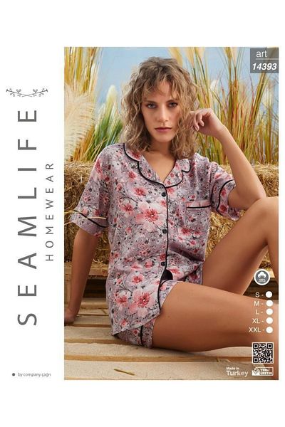seamlife Γυναικείο λιλά κοντομάνικο υφαντό πουκάμισο με σορτς πιτζάμα