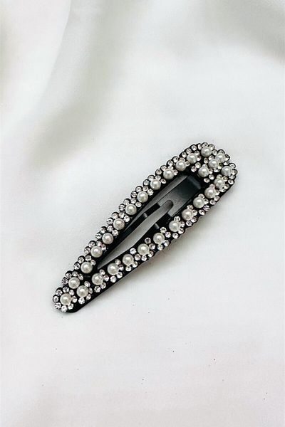 PETEK AKSESUAR Pearl Crystal Stone Snap Side Buckle 9 cm